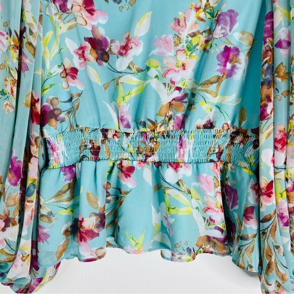 Sam & Jess blue pink floral boho chiffon blouse large - Picture 3 of 9